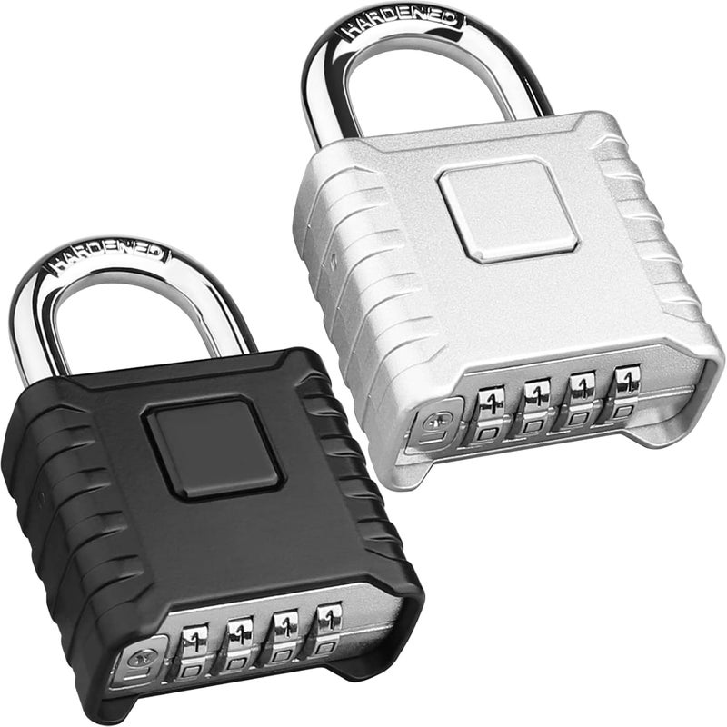 Diyife 2 Pack Heavy Duty Combination Padlock [One-Touch Unlock], Large Outdoor Weatherproof Padlock, High Security, Design of Hidden Password Suitable for Locker, Home, School, Garage (Black+Silver) - Image 1